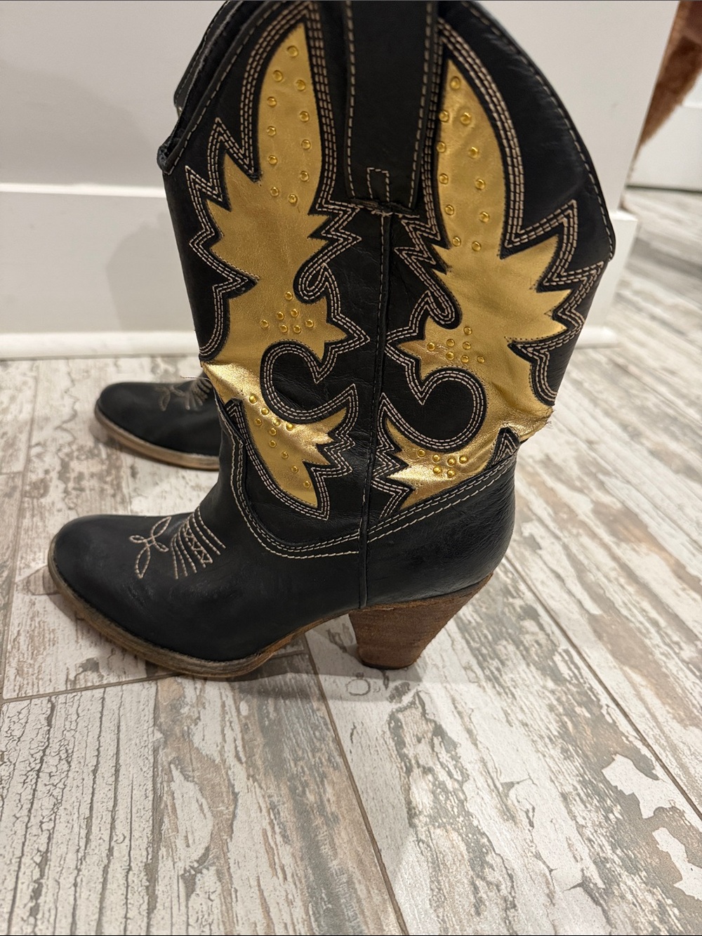 Volatile Black and Gold Embellished Western Heeled Boots